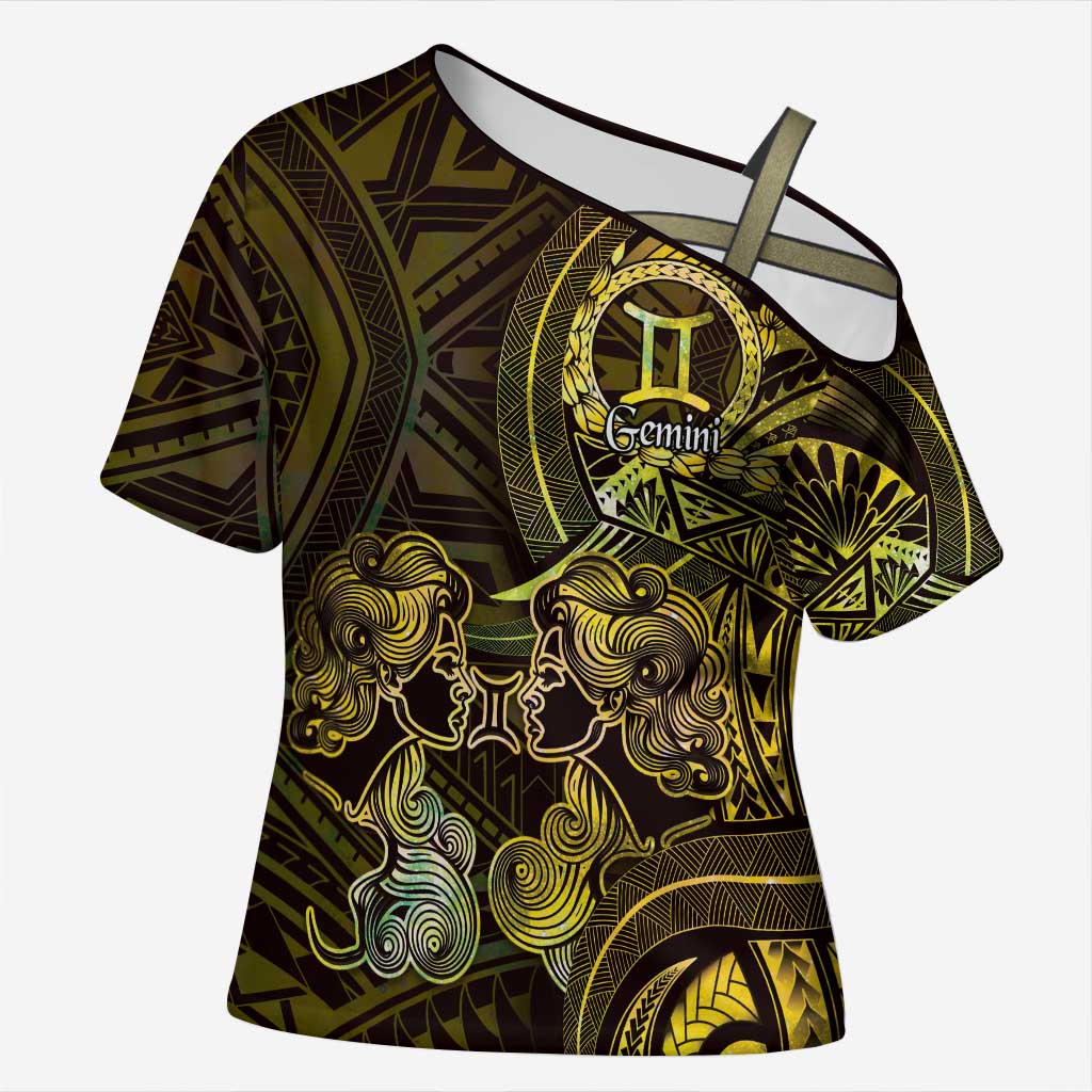 Personalised Polynesia Zodiac Gemini Cross Shoulder Shirt Galaxy Polynesian Pattern Chest Tattoo Style