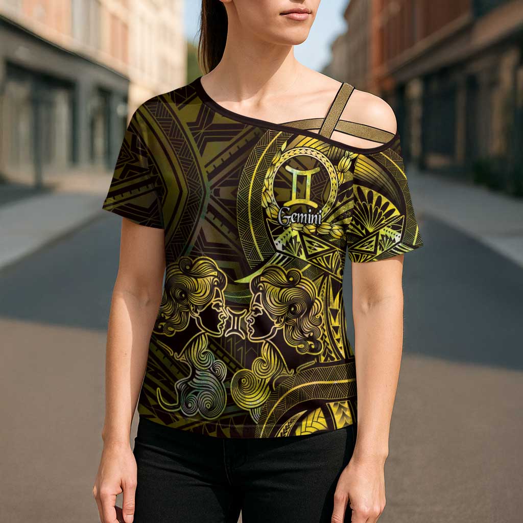 Personalised Polynesia Zodiac Gemini Cross Shoulder Shirt Galaxy Polynesian Pattern Chest Tattoo Style