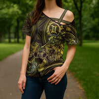 Personalised Polynesia Zodiac Gemini Cross Shoulder Shirt Galaxy Polynesian Pattern Chest Tattoo Style