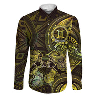 Personalised Polynesia Zodiac Gemini Family Matching Puletasi and Hawaiian Shirt Galaxy Polynesian Pattern Chest Tattoo Style LT14 Dad's Shirt - Long Sleeve Yellow - Polynesian Pride