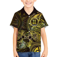 Personalised Polynesia Zodiac Gemini Family Matching Tank Maxi Dress and Hawaiian Shirt Galaxy Polynesian Pattern Chest Tattoo Style LT14 Son's Shirt Yellow - Polynesian Pride