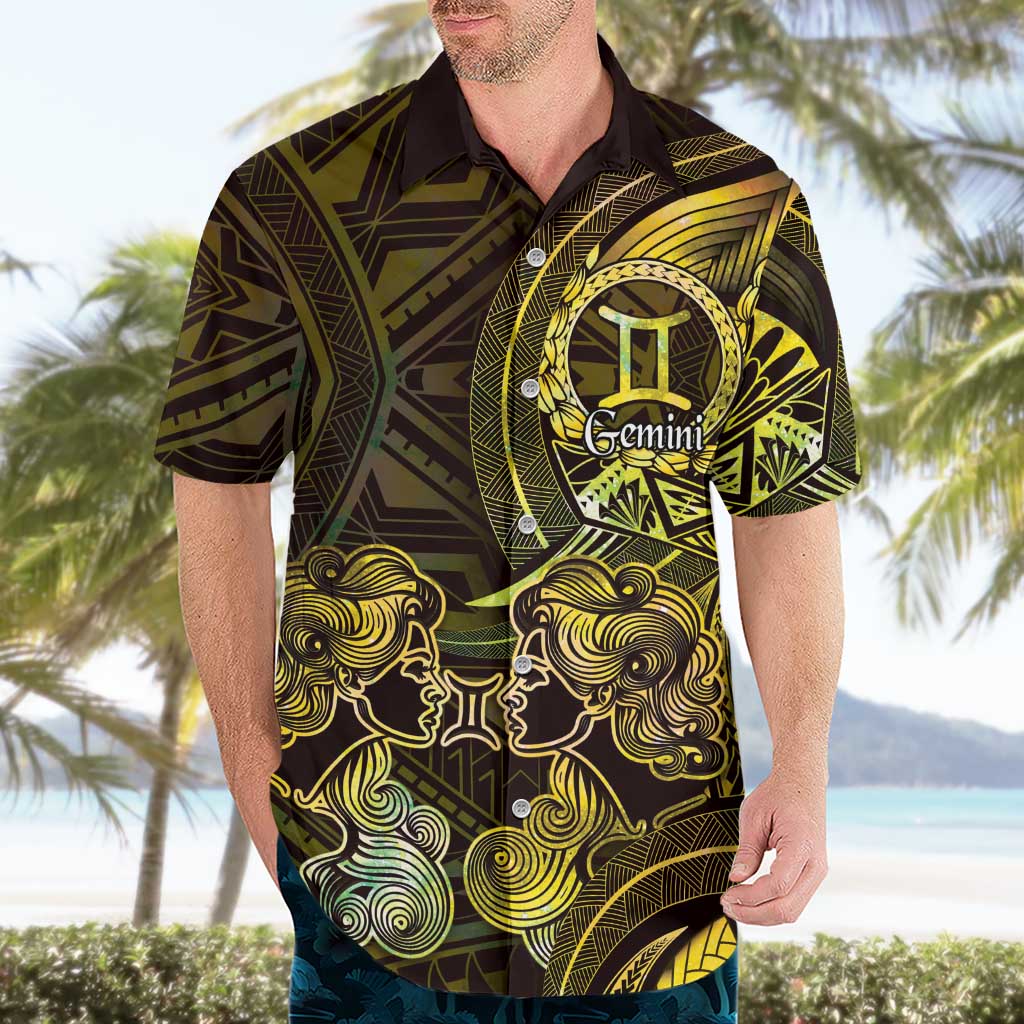 Personalised Polynesia Zodiac Gemini Hawaiian Shirt Galaxy Polynesian Pattern Chest Tattoo Style