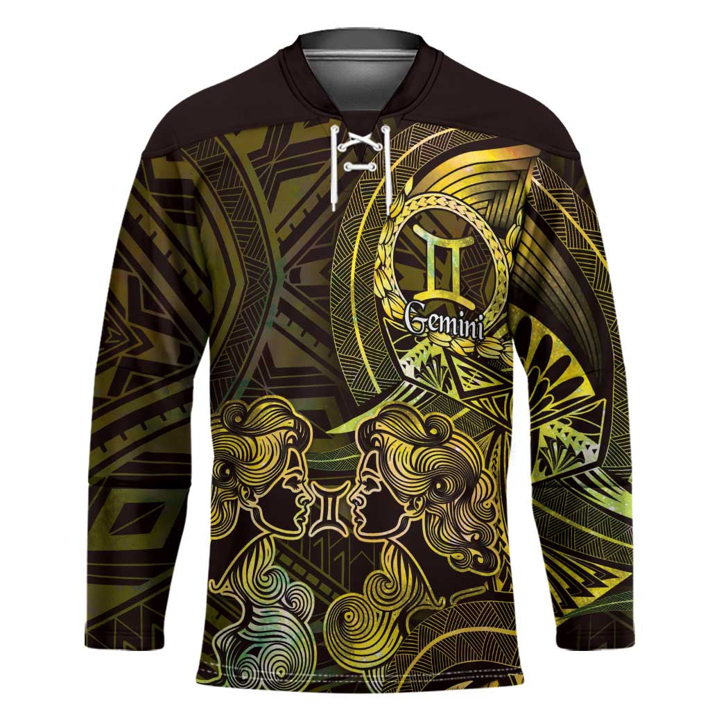Personalised Polynesia Zodiac Gemini Hockey Jersey Galaxy Polynesian Pattern Chest Tattoo Style LT14 Unisex Yellow - Polynesian Pride
