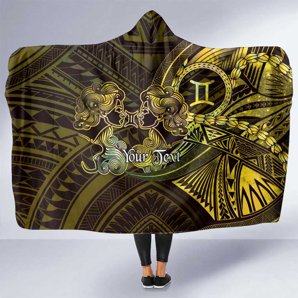 Personalised Polynesia Zodiac Gemini Hooded Blanket Galaxy Polynesian Pattern Chest Tattoo Style LT14 One Size Yellow - Polynesian Pride