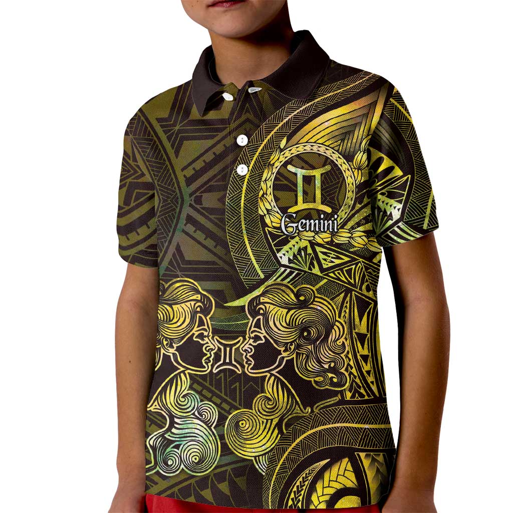 Personalised Polynesia Zodiac Gemini Kid Polo Shirt Galaxy Polynesian Pattern Chest Tattoo Style LT14 Kid Yellow - Polynesian Pride