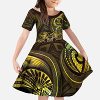 Personalised Polynesia Zodiac Gemini Kid Short Sleeve Dress Galaxy Polynesian Pattern Chest Tattoo Style LT14 KID Yellow - Polynesian Pride