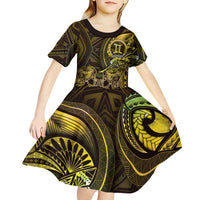 Personalised Polynesia Zodiac Gemini Kid Short Sleeve Dress Galaxy Polynesian Pattern Chest Tattoo Style LT14 - Polynesian Pride