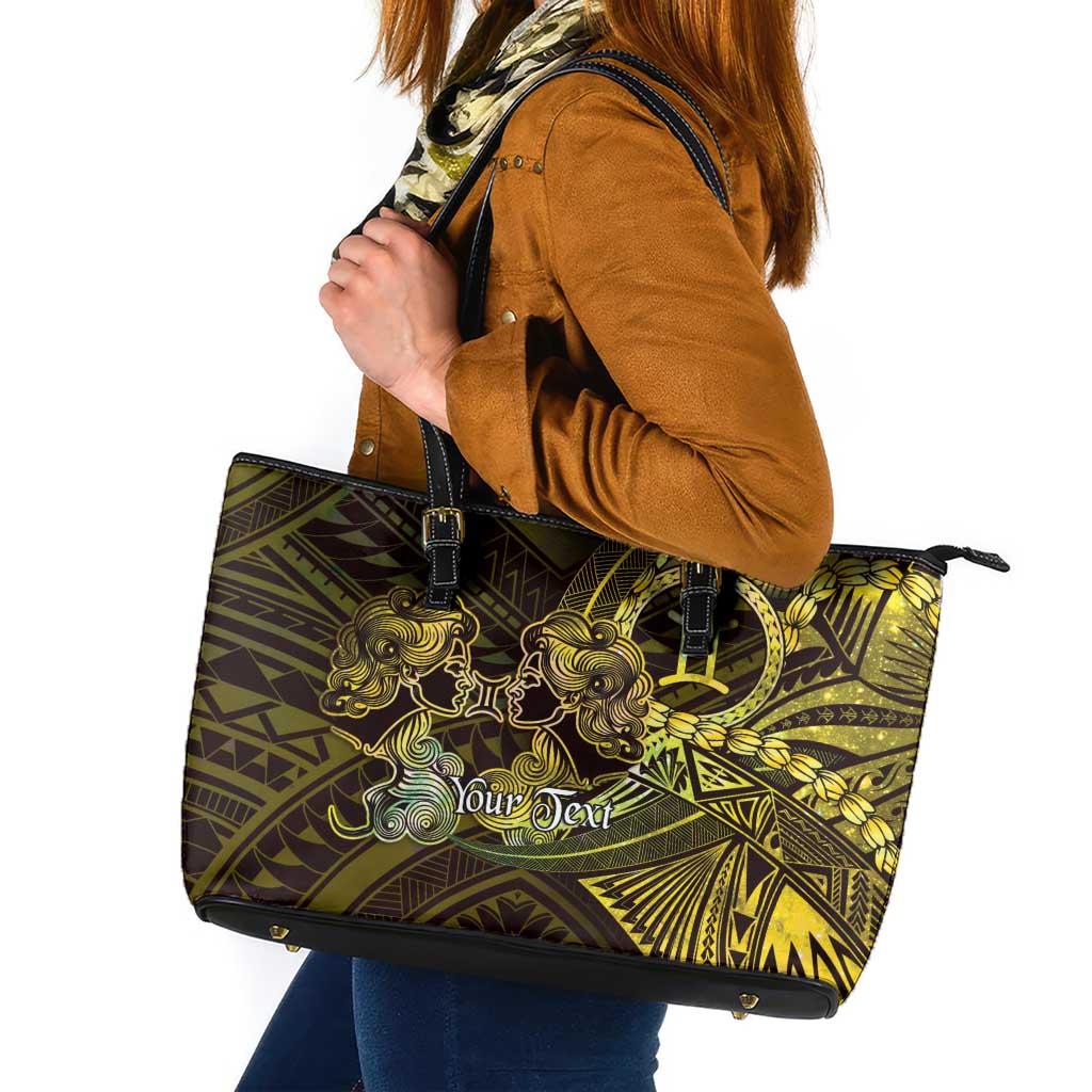 Personalised Polynesia Zodiac Gemini Leather Tote Bag Galaxy Polynesian Pattern Chest Tattoo Style LT14 Yellow - Polynesian Pride