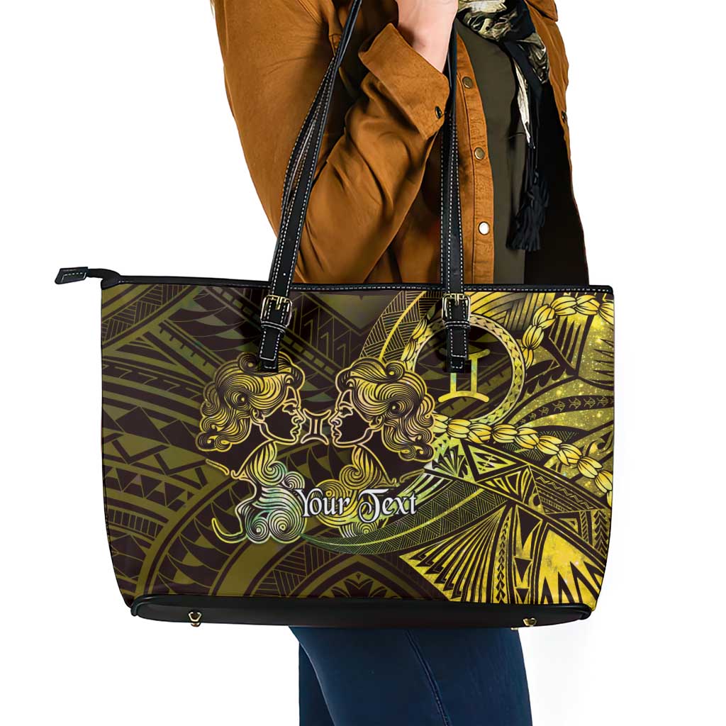 Personalised Polynesia Zodiac Gemini Leather Tote Bag Galaxy Polynesian Pattern Chest Tattoo Style LT14 - Polynesian Pride