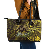 Personalised Polynesia Zodiac Gemini Leather Tote Bag Galaxy Polynesian Pattern Chest Tattoo Style LT14 - Polynesian Pride