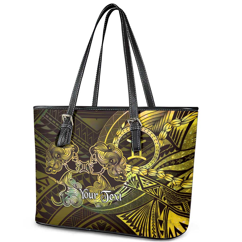 Personalised Polynesia Zodiac Gemini Leather Tote Bag Galaxy Polynesian Pattern Chest Tattoo Style LT14 - Polynesian Pride