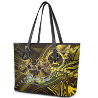 Personalised Polynesia Zodiac Gemini Leather Tote Bag Galaxy Polynesian Pattern Chest Tattoo Style LT14 - Polynesian Pride