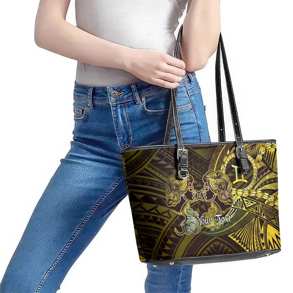Personalised Polynesia Zodiac Gemini Leather Tote Bag Galaxy Polynesian Pattern Chest Tattoo Style LT14 - Polynesian Pride