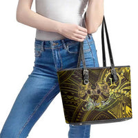 Personalised Polynesia Zodiac Gemini Leather Tote Bag Galaxy Polynesian Pattern Chest Tattoo Style LT14 - Polynesian Pride