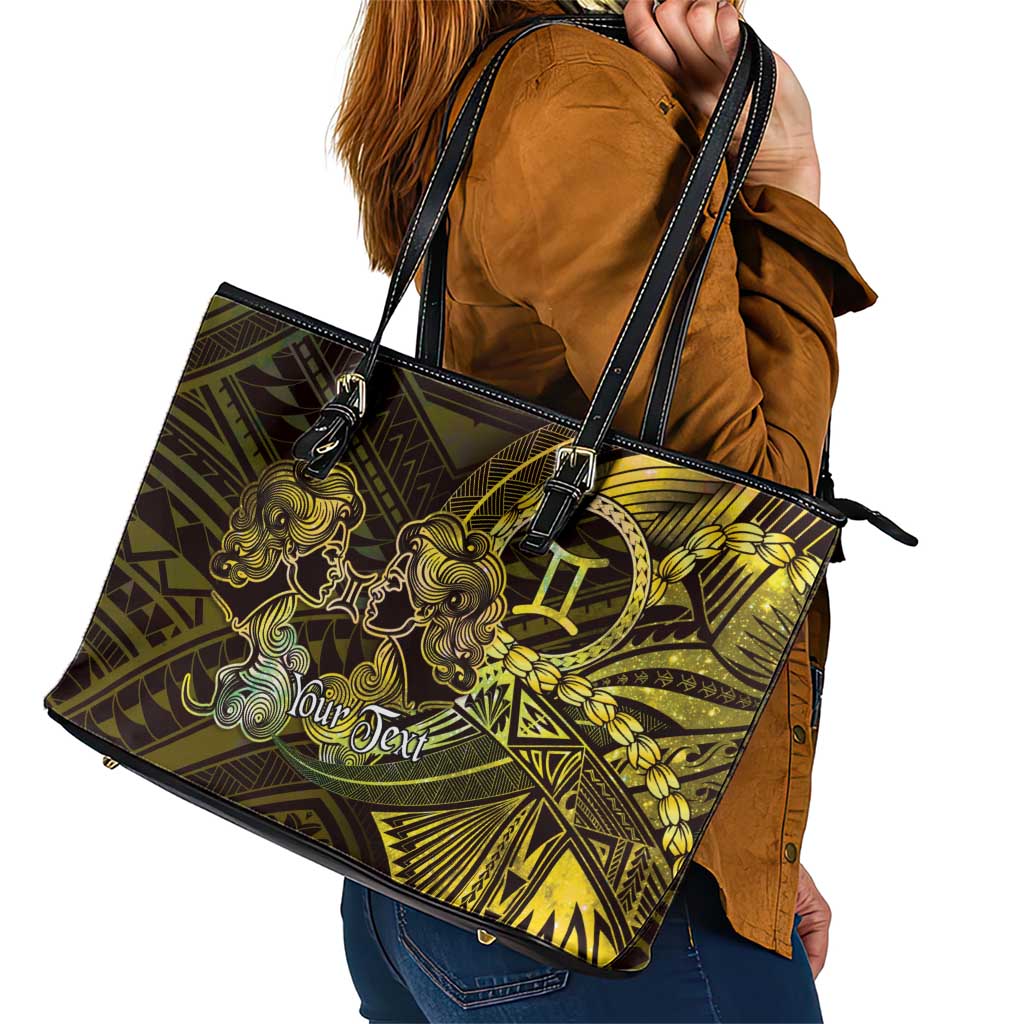 Personalised Polynesia Zodiac Gemini Leather Tote Bag Galaxy Polynesian Pattern Chest Tattoo Style LT14 - Polynesian Pride