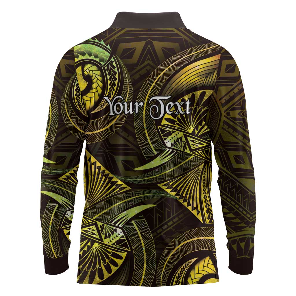 Personalised Polynesia Zodiac Gemini Long Sleeve Polo Shirt Galaxy Polynesian Pattern Chest Tattoo Style LT14 - Polynesian Pride
