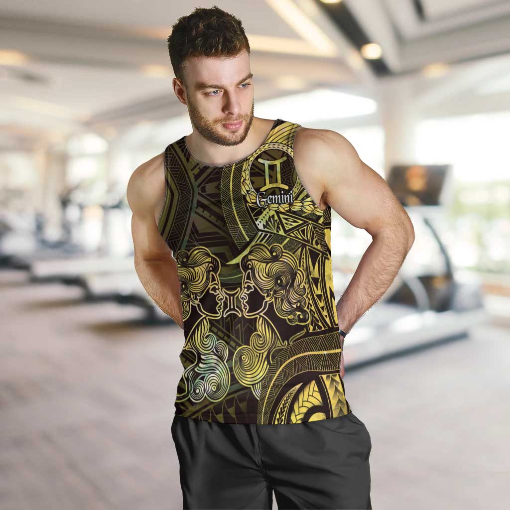 Personalised Polynesia Zodiac Gemini Men Tank Top Galaxy Polynesian Pattern Chest Tattoo Style LT14 Yellow - Polynesian Pride