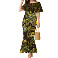 Personalised Polynesia Zodiac Gemini Mermaid Dress Galaxy Polynesian Pattern Chest Tattoo Style LT14 Women Yellow - Polynesian Pride