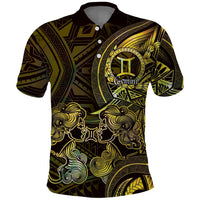 Personalised Polynesia Zodiac Gemini Polo Shirt Galaxy Polynesian Pattern Chest Tattoo Style LT14 Yellow - Polynesian Pride