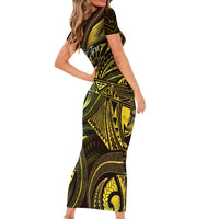 Personalised Polynesia Zodiac Gemini Short Sleeve Bodycon Dress Galaxy Polynesian Pattern Chest Tattoo Style LT14 - Polynesian Pride