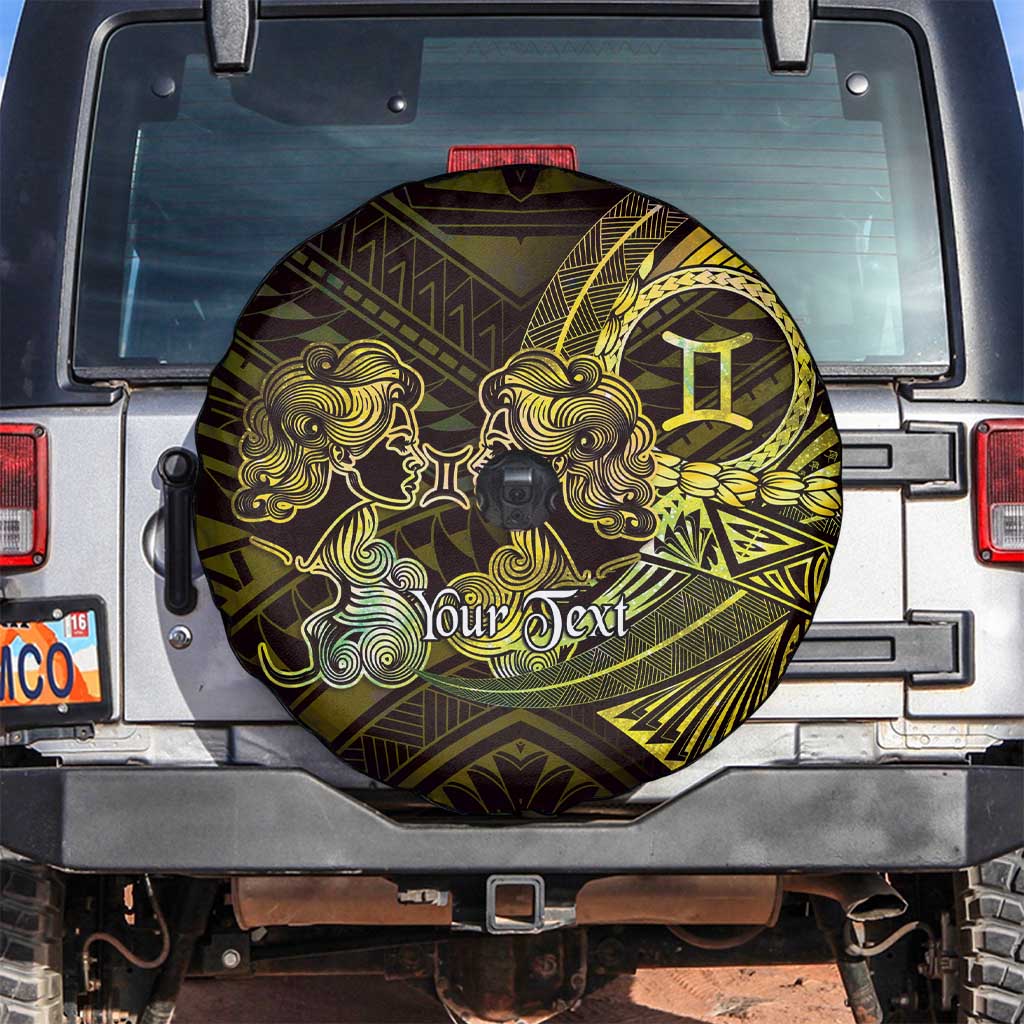 Personalised Polynesia Zodiac Gemini Spare Tire Cover Galaxy Polynesian Pattern Chest Tattoo Style LT14 Yellow - Polynesian Pride