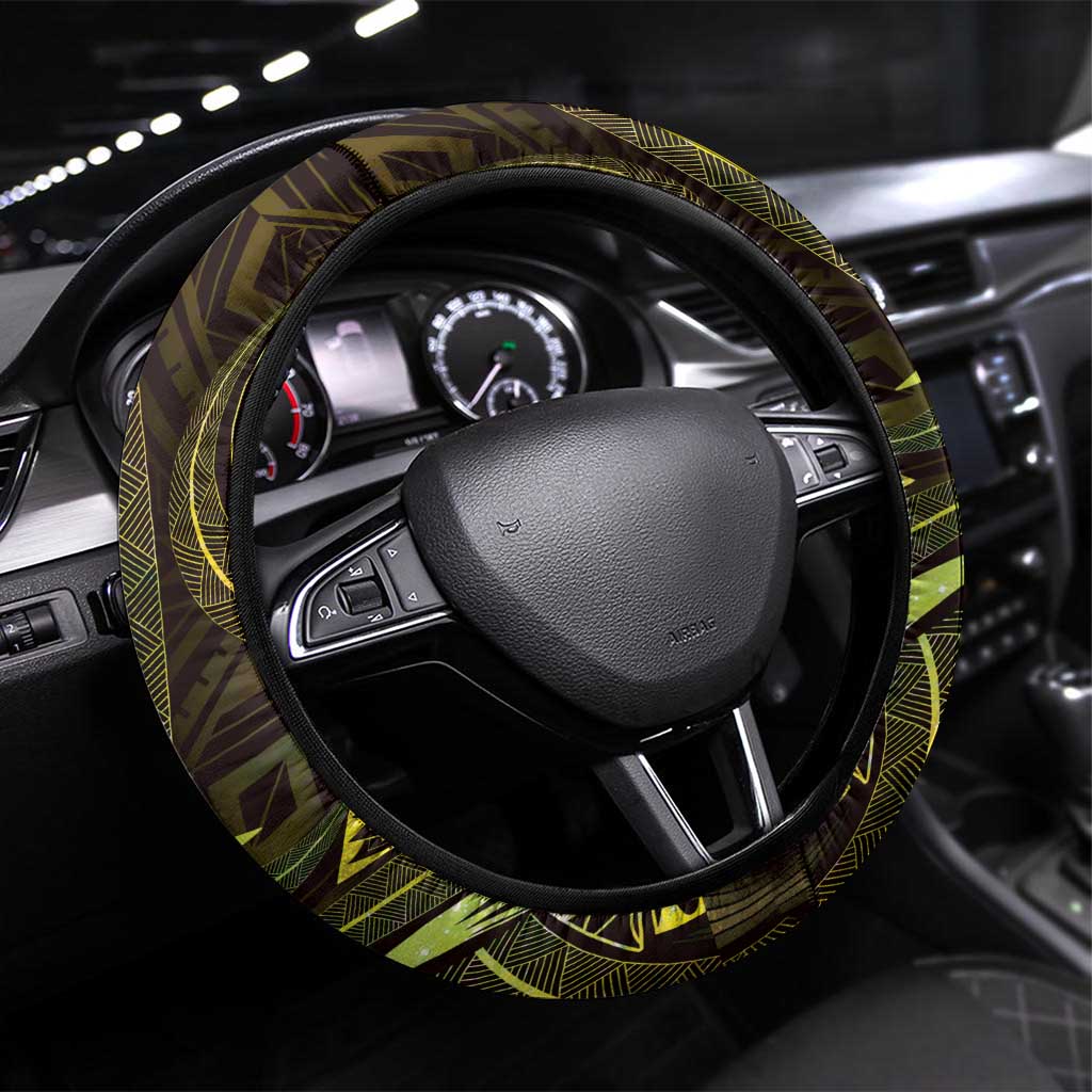 Polynesia Zodiac Gemini Steering Wheel Cover Galaxy Polynesian Pattern Chest Tattoo Style LT14 Universal Fit Yellow - Polynesian Pride