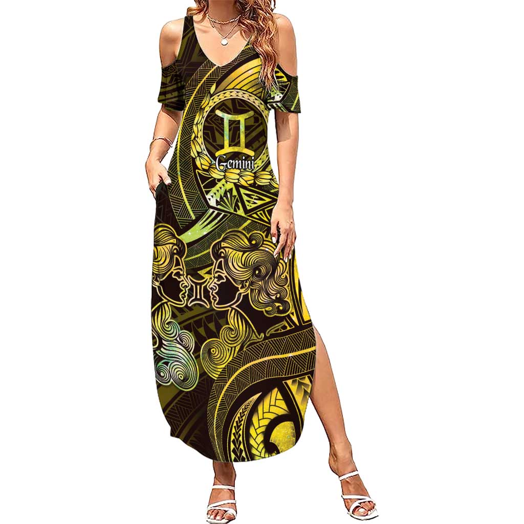 Personalised Polynesia Zodiac Gemini Summer Maxi Dress Galaxy Polynesian Pattern Chest Tattoo Style