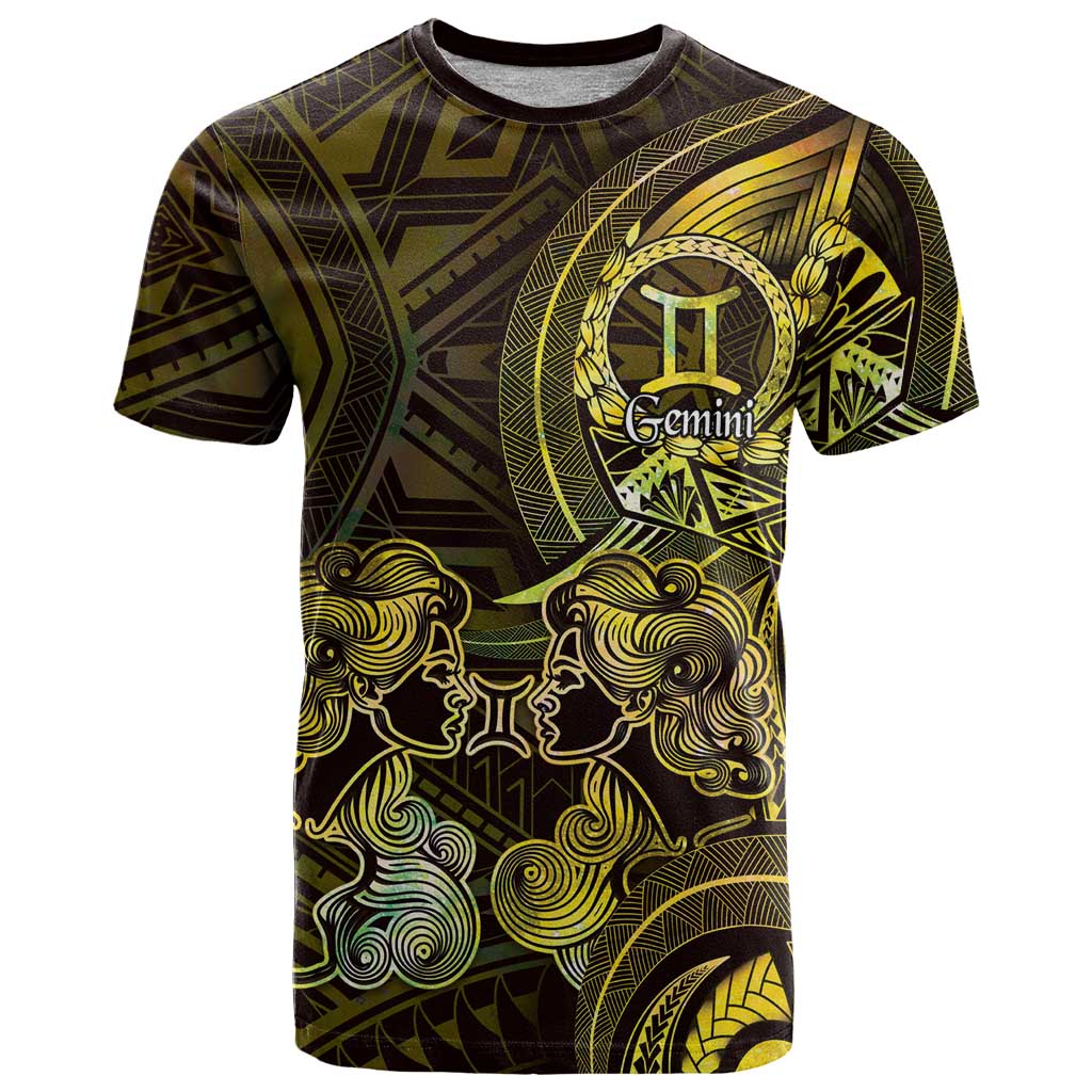 Personalised Polynesia Zodiac Gemini T Shirt Galaxy Polynesian Pattern Chest Tattoo Style LT14 Yellow - Polynesian Pride