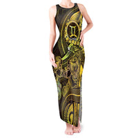 Personalised Polynesia Zodiac Gemini Tank Maxi Dress Galaxy Polynesian Pattern Chest Tattoo Style LT14 Women Yellow - Polynesian Pride