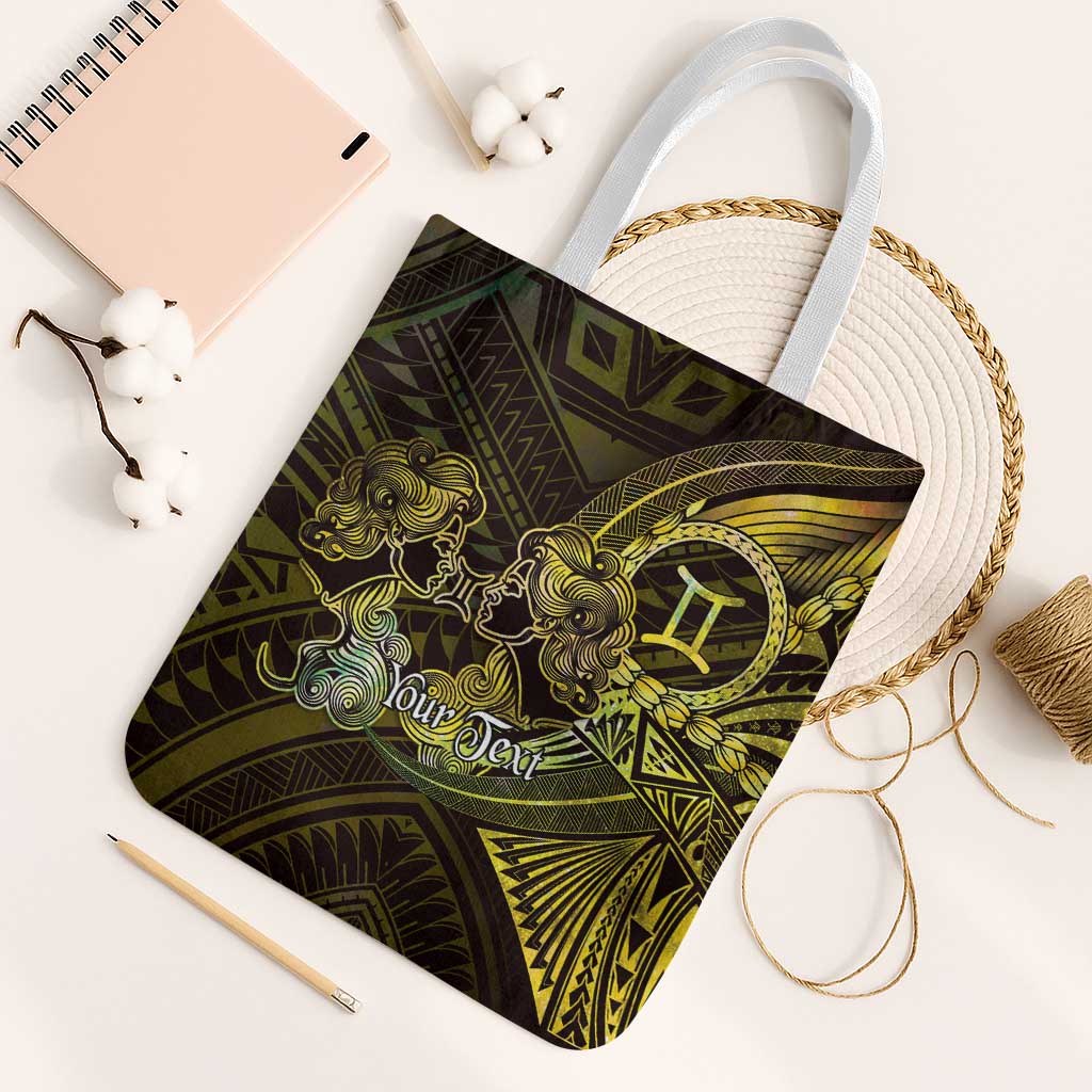 Personalised Polynesia Zodiac Gemini Tote Bag Galaxy Polynesian Pattern Chest Tattoo Style LT14 White Strap One Size Yellow - Polynesian Pride