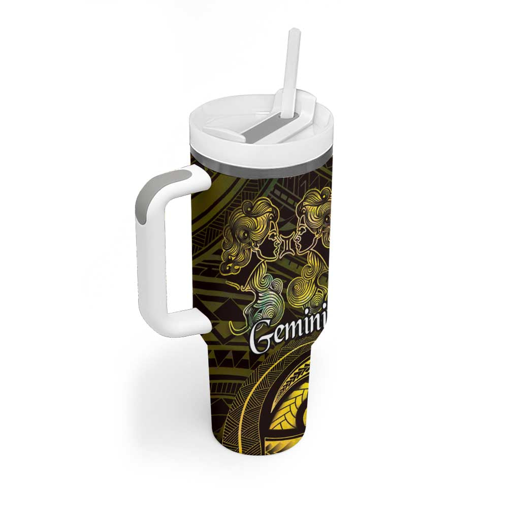 Personalised Polynesia Zodiac Gemini Tumbler With Handle Galaxy Polynesian Pattern Chest Tattoo Style LT14 - Polynesian Pride