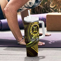 Personalised Polynesia Zodiac Gemini Tumbler With Handle Galaxy Polynesian Pattern Chest Tattoo Style LT14 - Polynesian Pride