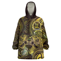 Personalised Polynesia Zodiac Gemini Wearable Blanket Hoodie Galaxy Polynesian Pattern Chest Tattoo Style LT14 One Size Yellow - Polynesian Pride