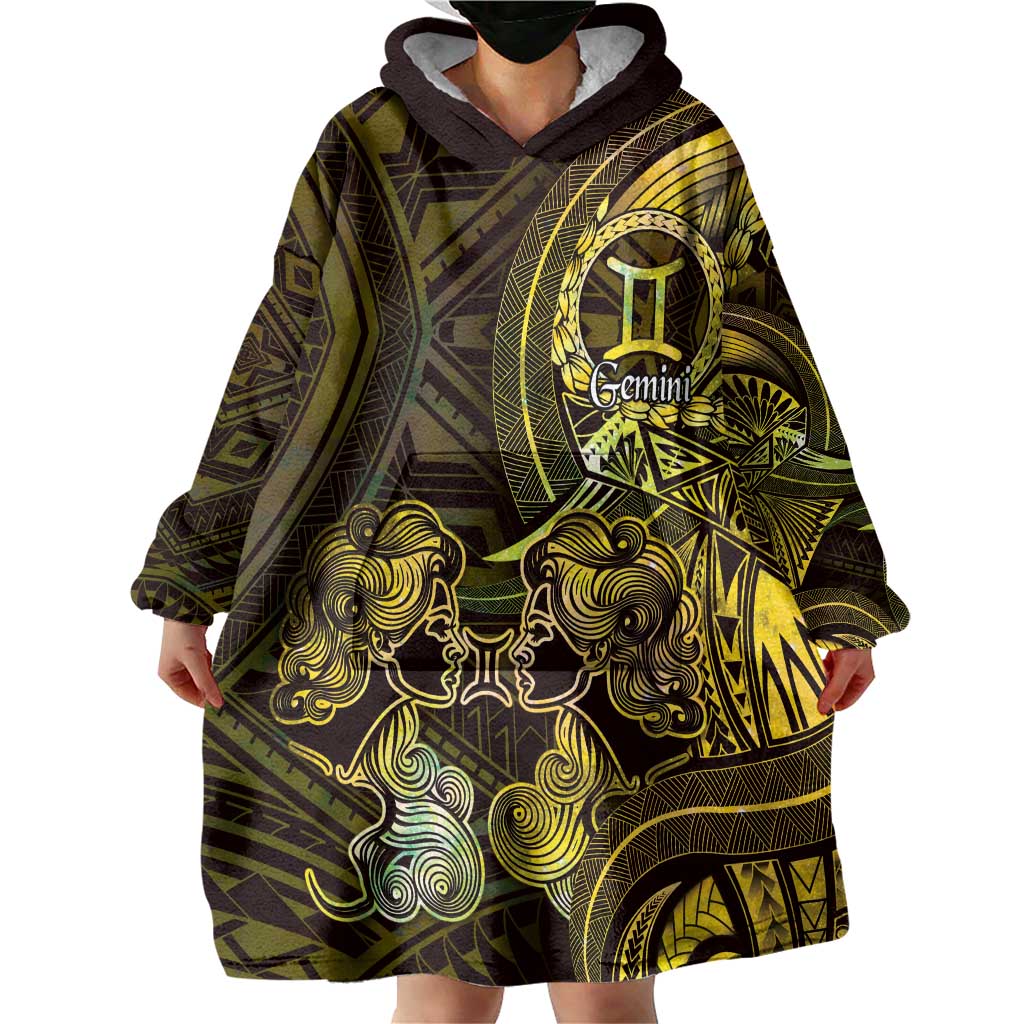 Personalised Polynesia Zodiac Gemini Wearable Blanket Hoodie Galaxy Polynesian Pattern Chest Tattoo Style LT14 - Polynesian Pride