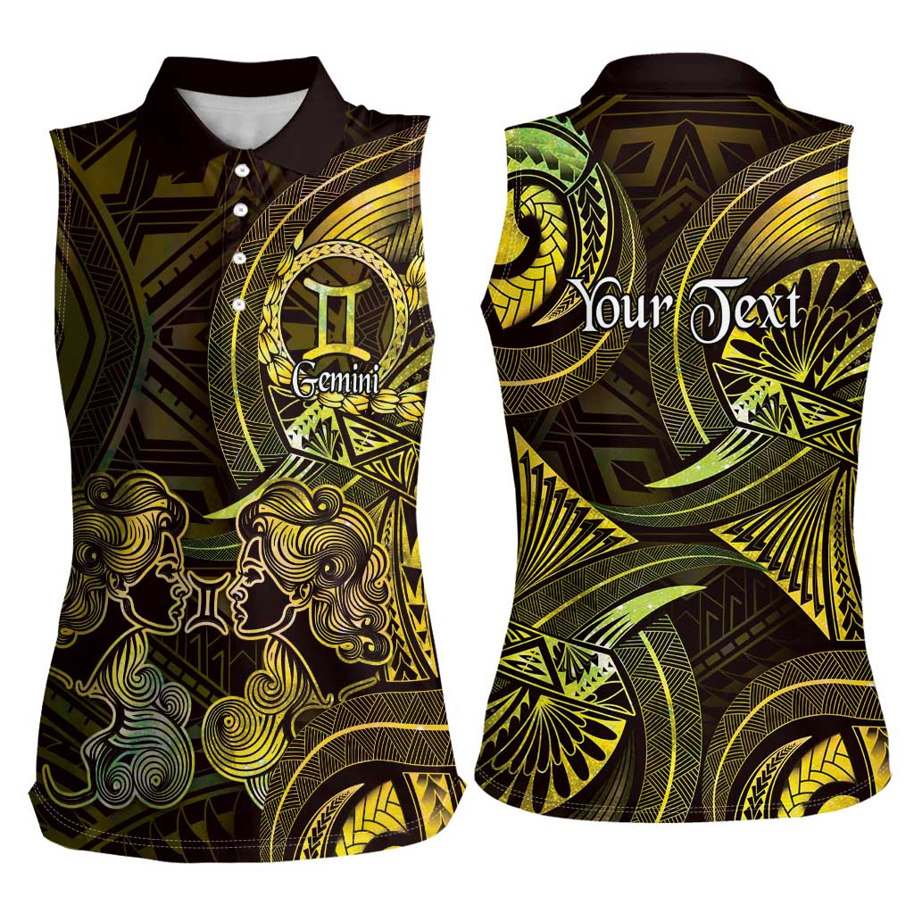 Personalised Polynesia Zodiac Gemini Women Sleeveless Polo Shirt Galaxy Polynesian Pattern Chest Tattoo Style