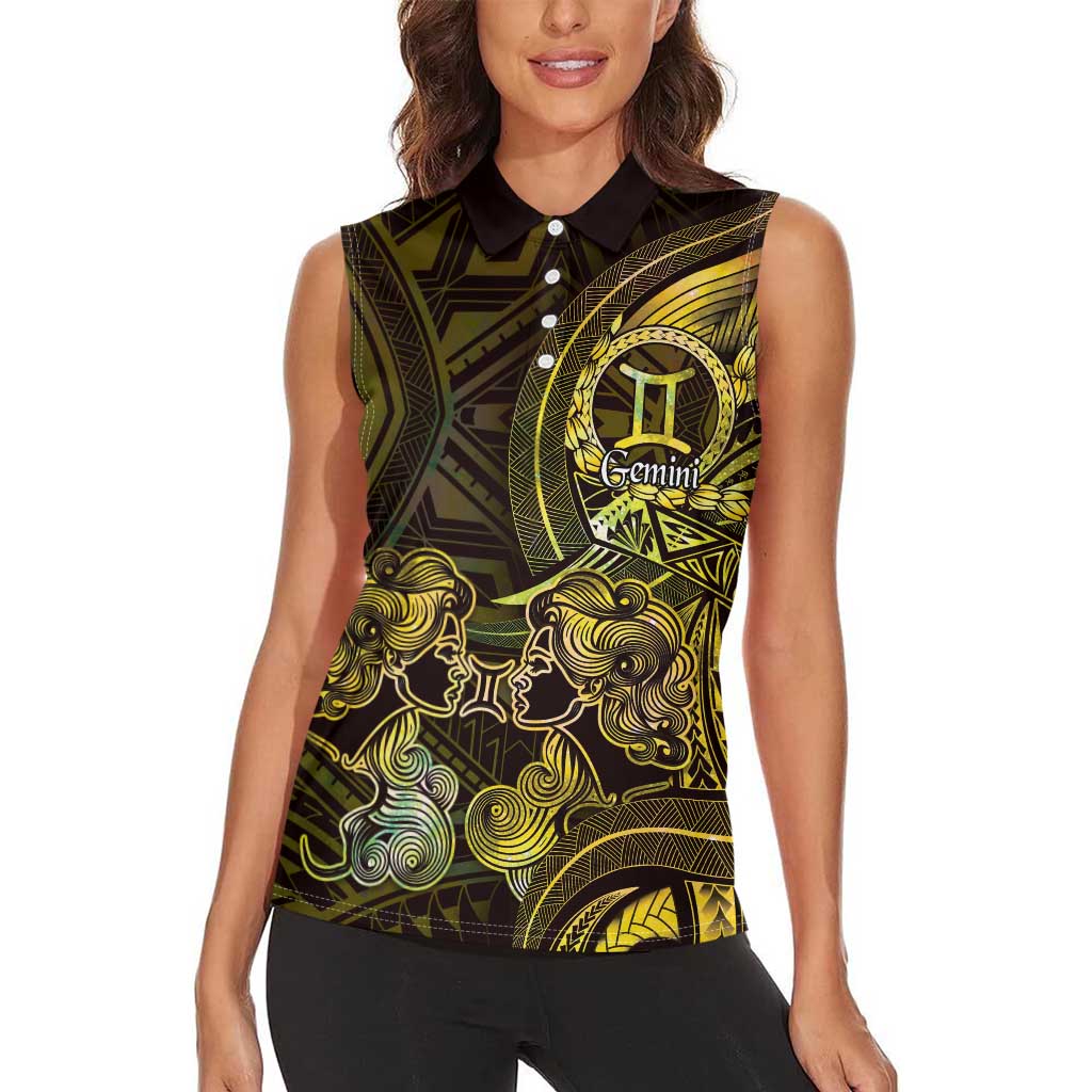 Personalised Polynesia Zodiac Gemini Women Sleeveless Polo Shirt Galaxy Polynesian Pattern Chest Tattoo Style