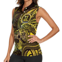 Personalised Polynesia Zodiac Gemini Women Sleeveless Polo Shirt Galaxy Polynesian Pattern Chest Tattoo Style