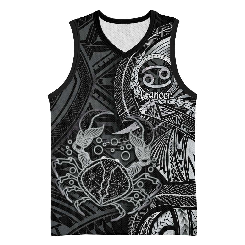 Personalised Polynesia Zodiac Cancer Basketball Jersey Galaxy Polynesian Pattern Chest Tattoo Style LT14 Unisex Black - Polynesian Pride
