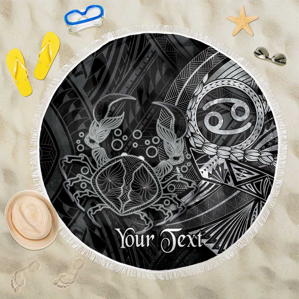 Personalised Polynesia Zodiac Cancer Beach Blanket Galaxy Polynesian Pattern Chest Tattoo Style LT14 One Size 150cm Black - Polynesian Pride