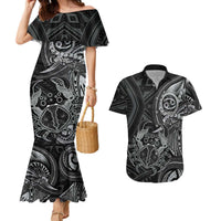 Personalised Polynesia Zodiac Cancer Couples Matching Mermaid Dress and Hawaiian Shirt Galaxy Polynesian Pattern Chest Tattoo Style LT14 Black - Polynesian Pride