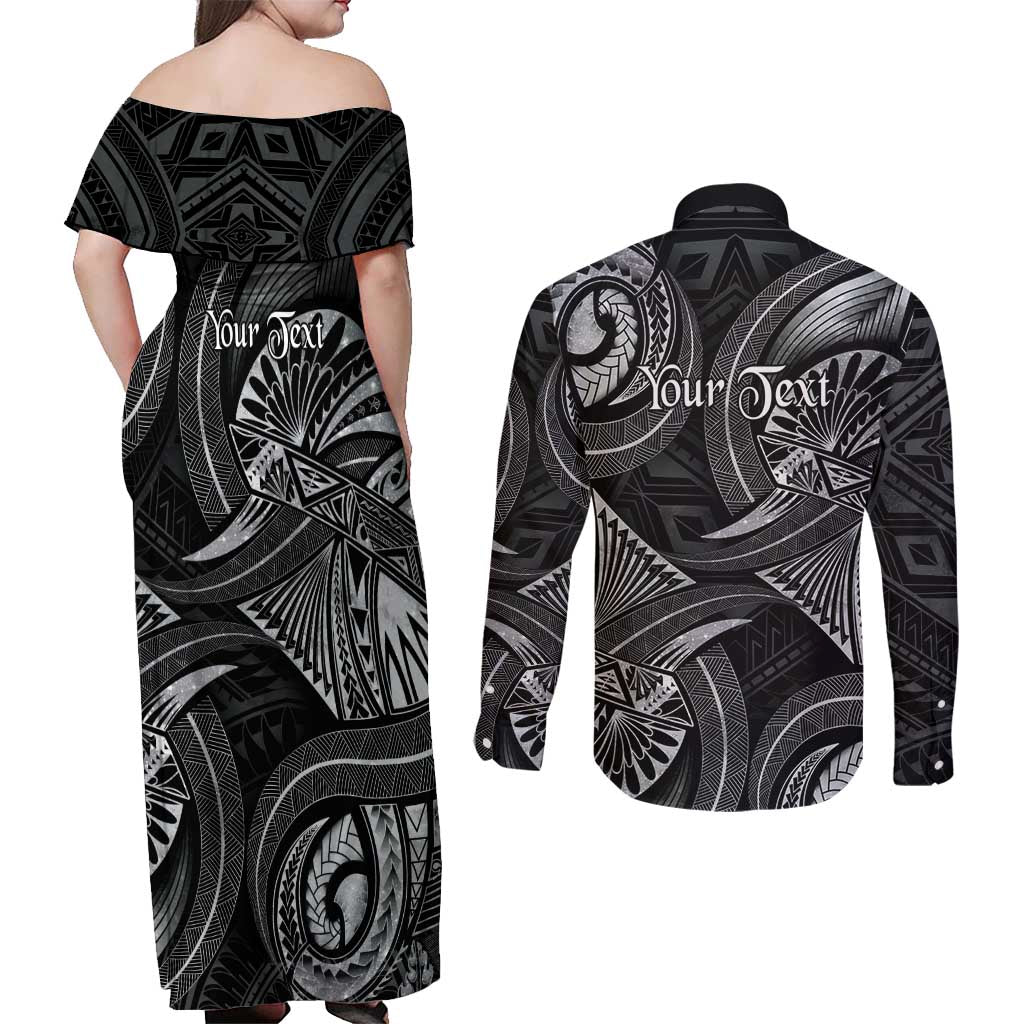 Personalised Polynesia Zodiac Cancer Couples Matching Off Shoulder Maxi Dress and Long Sleeve Button Shirt Galaxy Polynesian Pattern Chest Tattoo Style LT14 - Polynesian Pride