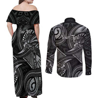 Personalised Polynesia Zodiac Cancer Couples Matching Off Shoulder Maxi Dress and Long Sleeve Button Shirt Galaxy Polynesian Pattern Chest Tattoo Style LT14 - Polynesian Pride