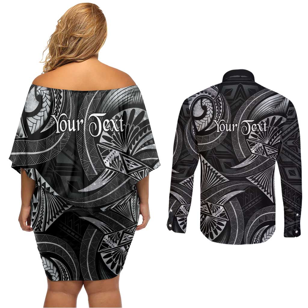 Personalised Polynesia Zodiac Cancer Couples Matching Off Shoulder Short Dress and Long Sleeve Button Shirt Galaxy Polynesian Pattern Chest Tattoo Style LT14 - Polynesian Pride