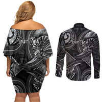 Personalised Polynesia Zodiac Cancer Couples Matching Off Shoulder Short Dress and Long Sleeve Button Shirt Galaxy Polynesian Pattern Chest Tattoo Style LT14 - Polynesian Pride