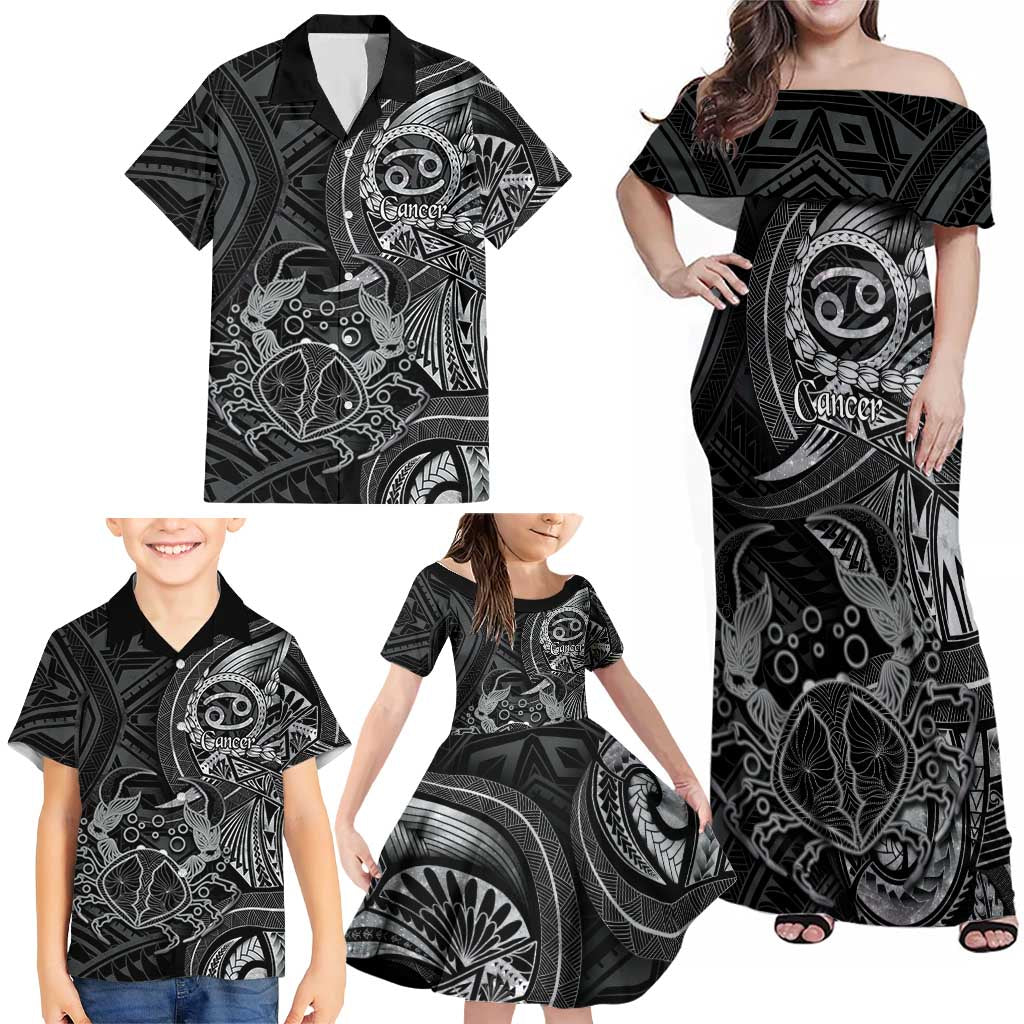 Personalised Polynesia Zodiac Cancer Family Matching Off Shoulder Maxi Dress and Hawaiian Shirt Galaxy Polynesian Pattern Chest Tattoo Style LT14 - Polynesian Pride
