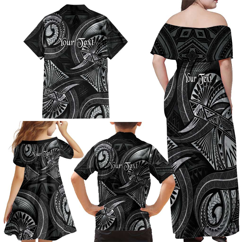 Personalised Polynesia Zodiac Cancer Family Matching Off Shoulder Maxi Dress and Hawaiian Shirt Galaxy Polynesian Pattern Chest Tattoo Style
