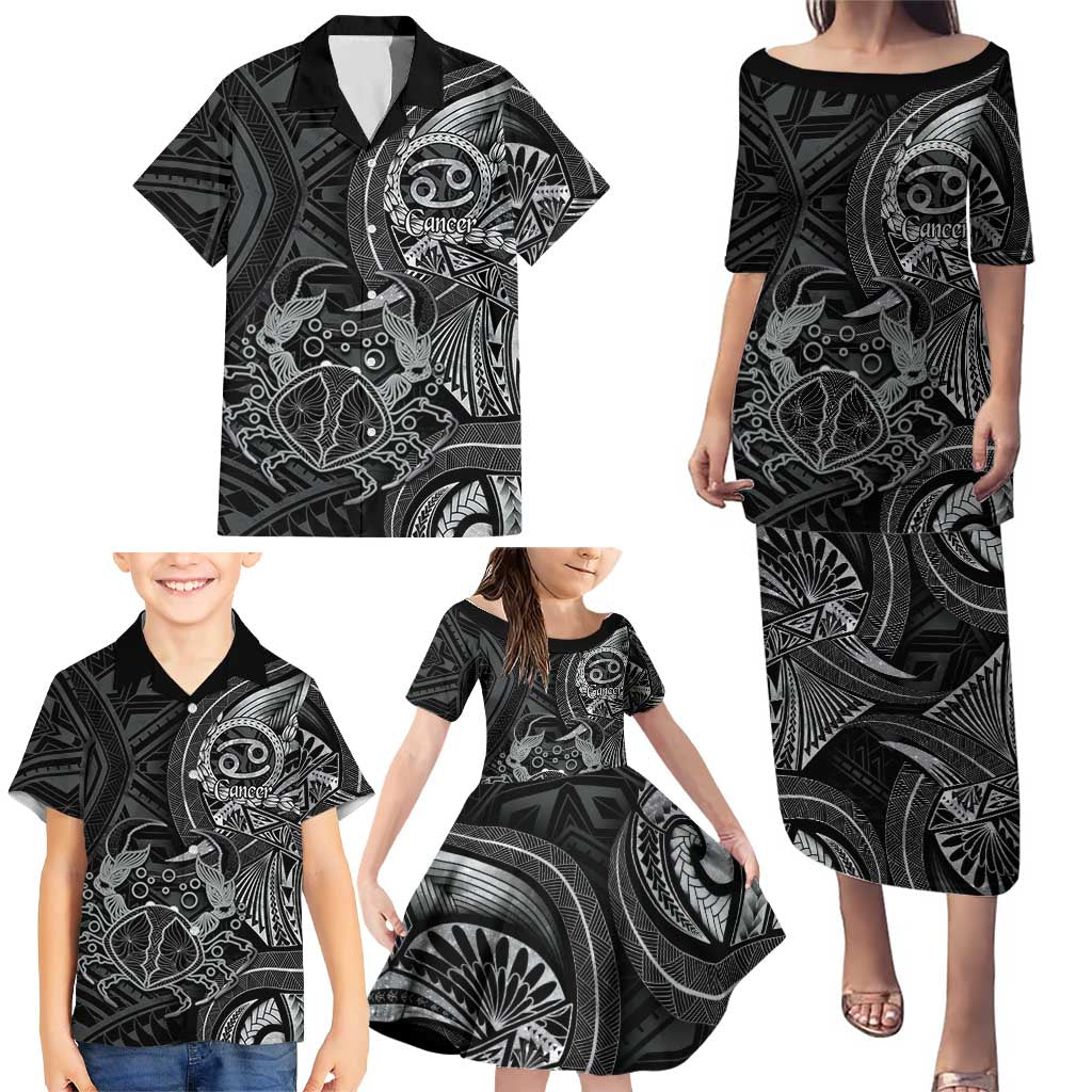 Personalised Polynesia Zodiac Cancer Family Matching Puletasi and Hawaiian Shirt Galaxy Polynesian Pattern Chest Tattoo Style