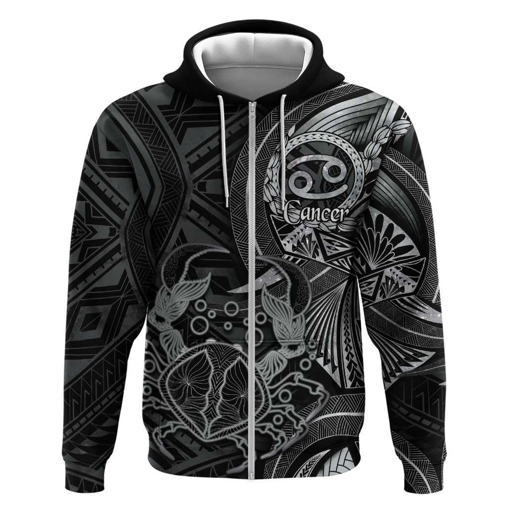 Personalised Polynesia Zodiac Cancer Hoodie Galaxy Polynesian Pattern Chest Tattoo Style LT14 Zip Hoodie Black - Polynesian Pride