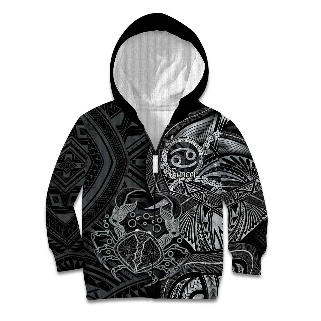 Personalised Polynesia Zodiac Cancer Kid Hoodie Galaxy Polynesian Pattern Chest Tattoo Style LT14 Zip Hoodie Black - Polynesian Pride