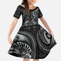 Personalised Polynesia Zodiac Cancer Kid Short Sleeve Dress Galaxy Polynesian Pattern Chest Tattoo Style LT14 KID Black - Polynesian Pride